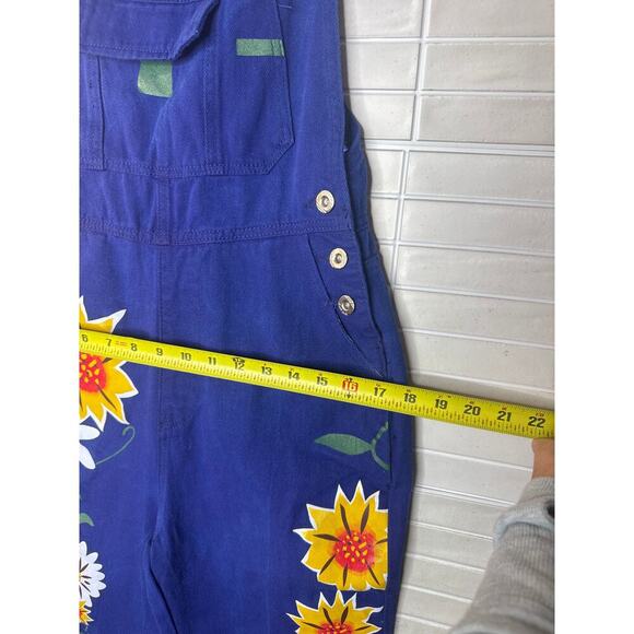 Miss Look Floral Overalls Women’s Medium Dark Blue 100% Cotton Tapered Leg - Picture 2 of 6